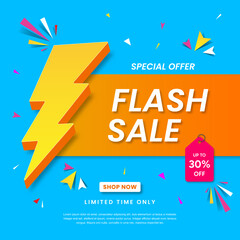 Flash sale banner template design. Abstract sales banner. 30% discount promotion banner design. 3d vector illustration