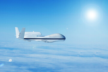 Naklejka na ściany i meble Unmanned aerial vehicle, UAV, in the sky. Elements of this image furnished by NASA