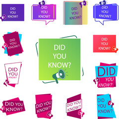 did you know tag, color, megaphone, green icon in a collection with other items
