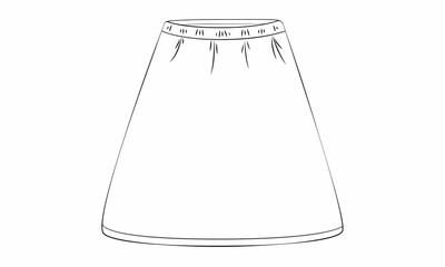 Short skirt for women and teen girls. Classic skirt semi-flared elasticated. A basic wardrobe is essential. Flat sketch, vector.