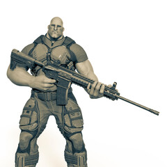 super soldier is holding a rifle and is ready for taking action