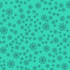 Black Spider web icon isolated seamless pattern on green background. Cobweb sign. Happy Halloween party. Vector
