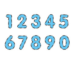 ラフな破線のポップな数字セット　青色