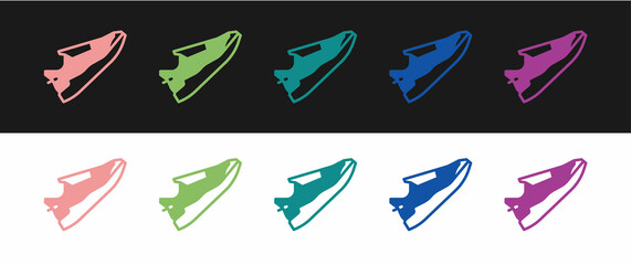 Set Fitness sneakers shoes for training, running icon isolated on black and white background. Sport shoes. Vector