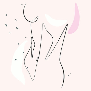 recommend clip art: Elegant woman hand drawn vector illustration, abstract shapes on a beige isolated background. Female figure line art. Modern minimalist concept