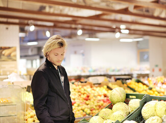 buying fruits and vegetables  at the market