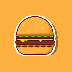 Cartoon burger illustration. Vector sticker.