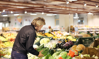 buying fruits and vegetables  at the market