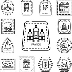 Passport stamp, visa, France icon in a collection with other items