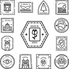 Passport stamp, visa, India, made in India icon in a collection with other items