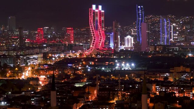 timelapse of izmir city with night lights