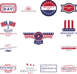 President's day USA 2 colored icon in a collection with other items
