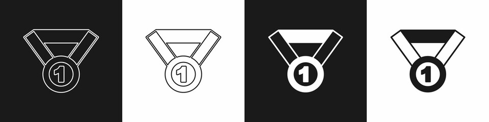 Set Medal icon isolated on black and white background. Winner symbol. Vector