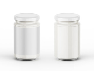 3D illustration. Various jars of jam on white background