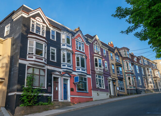 Obraz premium A row of colorful townhouses, commonly called jelly beans, in St. John’s