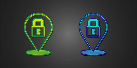 Green and blue Lock icon isolated on black background. Padlock sign. Security, safety, protection, privacy concept. Vector