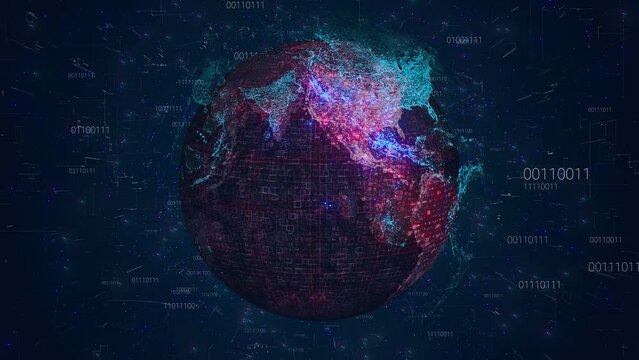 3D Blue digital HUD Earth world hologram user interface background. 
