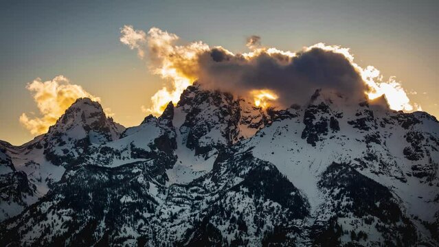 Time lapse of grand teton with snow