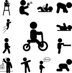 child on a bicycle icon in a collection with other items