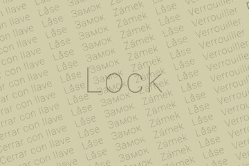 Fototapeta premium Word Lock in languages of world. Logo Lock on Gray silk color