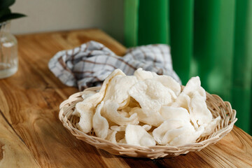 Krupuk Upil or Krupuk Mlarat, Indonesian Popular Cracker made from Cassava Flour and Fried without Oil.
