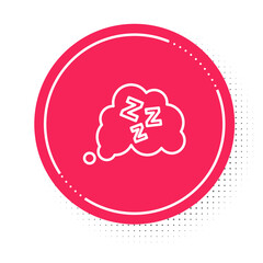 White line Sleepy icon isolated on white background. Sleepy zzz talk bubble. Red circle button. Vector