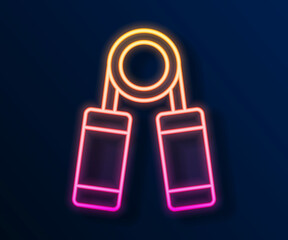 Glowing neon line Sport expander icon isolated on black background. Sport equipment. Vector