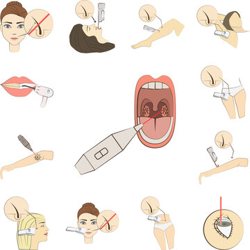Tonsillectomy laser operation colored icon in a collection with other items