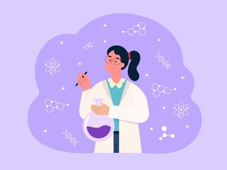 Flat illustration. Scientist research concept. biological experiment innovation in the laboratory.