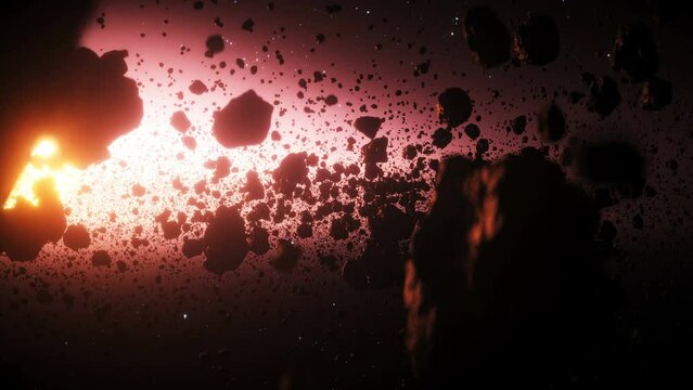 Asteroid in outer space. Earth planet. Realistic 4k animation.