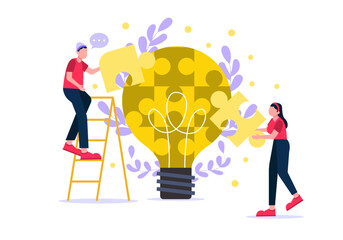 Flat illustration concept Collaboration of employees in the company , Brainstorming, Cooperation, Partners, Teamwork, Business Creativity.