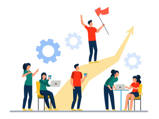 Fototapeta na wymiar Flat illustration. Leadership concept, success, growth, strategy, marketing, investment, company employee collaboration.