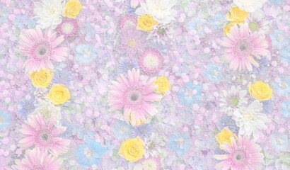 Relief of pink flowers(gerbera, rose) . Ceramic plate style