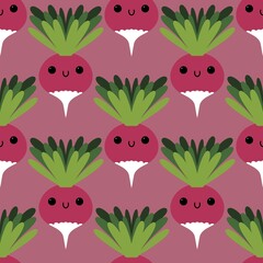 Red radish seamless vegetable cartoon pattern with wrapping and clothes print and accessories and kitchen and kids