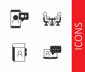 Set Video chat conference, Phone book and Meeting icon. Vector