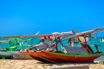 Fototapeta na wymiar Boats moored under the tropical sun