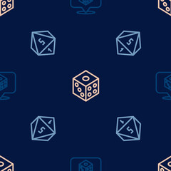 Set line Game dice, and on seamless pattern. Vector