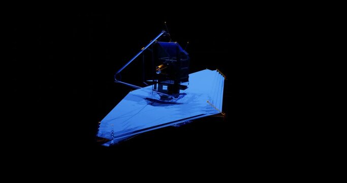 James Webb Space Telescope - Rotation loop - Blue outline - 3d animation model on a black background.