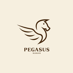 Wing horse pegasus logo design with monoline vector style