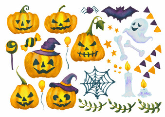 ハロウィン、水彩、イラスト
