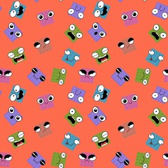 Square monsters seamless cartoon kids pattern for clothes print and wrapping paper and accessories and school