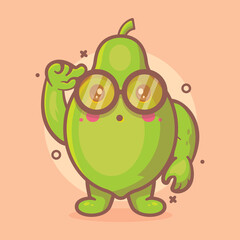 genius papaya fruit character mascot with think expression isolated cartoon in flat style design