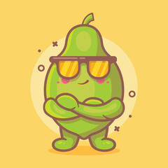 cute papaya fruit character mascot with cool expression isolated cartoon in flat style design