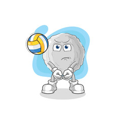 rock play volleyball mascot. cartoon vector