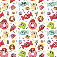 Seamless pattern with cute food cartoon character