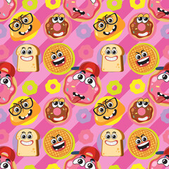 Fototapeta premium Cartoon food and dessert seamless pattern