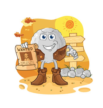 rock cowboy with wanted paper. cartoon mascot vector