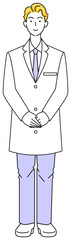 白衣姿の可愛い男性 立ち姿 全身 イラスト ベクター
Standing Cute guy in white coat. Full body illustration. Vector.