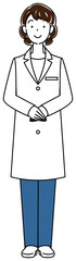 白衣姿の可愛い女性 立ち姿 全身 イラスト ベクター
Standing pretty woman in white coat. Full body illustration. Vector.