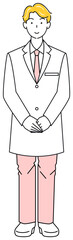 白衣姿の可愛い男性 立ち姿 全身 イラスト ベクター